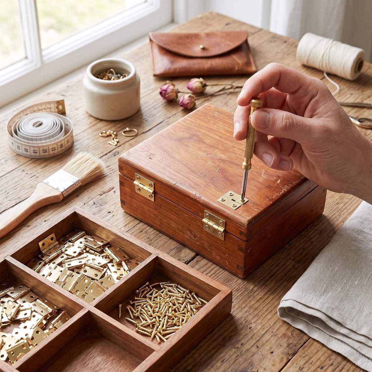 SnelShoppen - Mini Scharnier 100 Stuks Retro Kleine Koperen Scharnieren Accessoire met 400 Bevestigingsschroeven voor DIY Sieraden Mini Kastje Houten