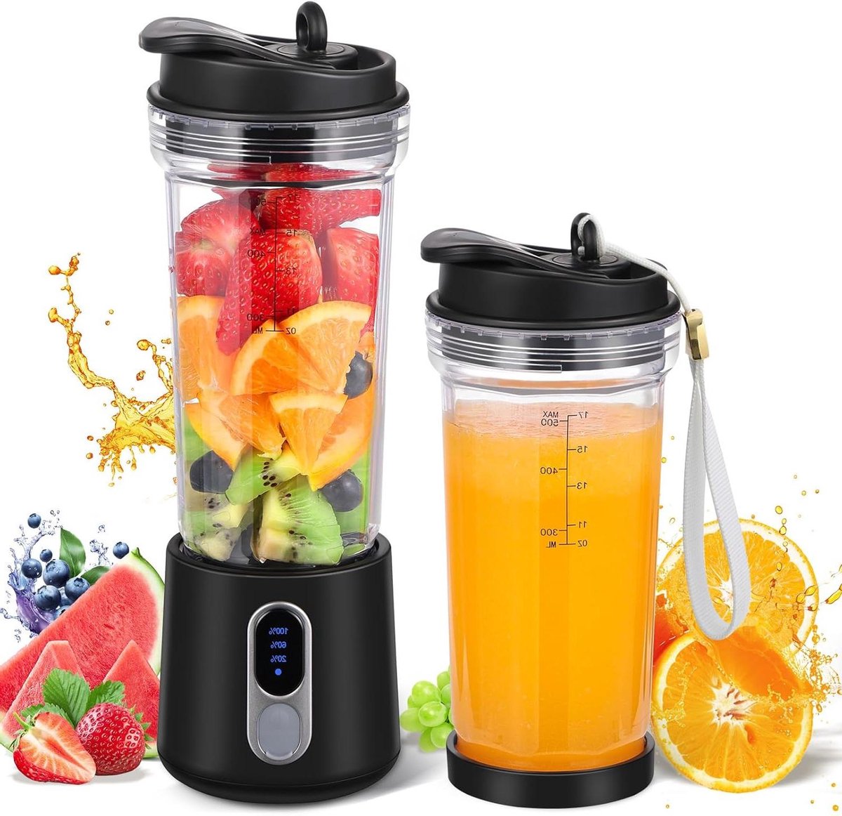 Draagbare Smoothiemaker - Mixer To Go - Gezonde Drankjes Maken - Oplaadbaar Met USB - 500 ml Capaciteit - Zwart
