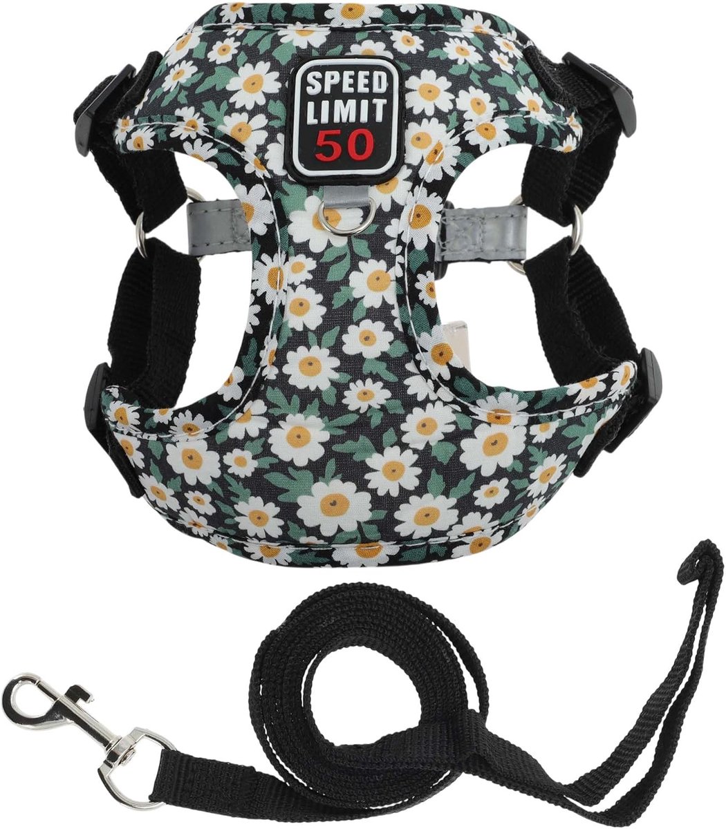 SnelShoppen - Puppy Harnas en Leash Set, Reflecterende Strepen, Verstelbaar Wandelen Harnas voor Kleine en Middelgrote Honden en Katten, M, Zwart