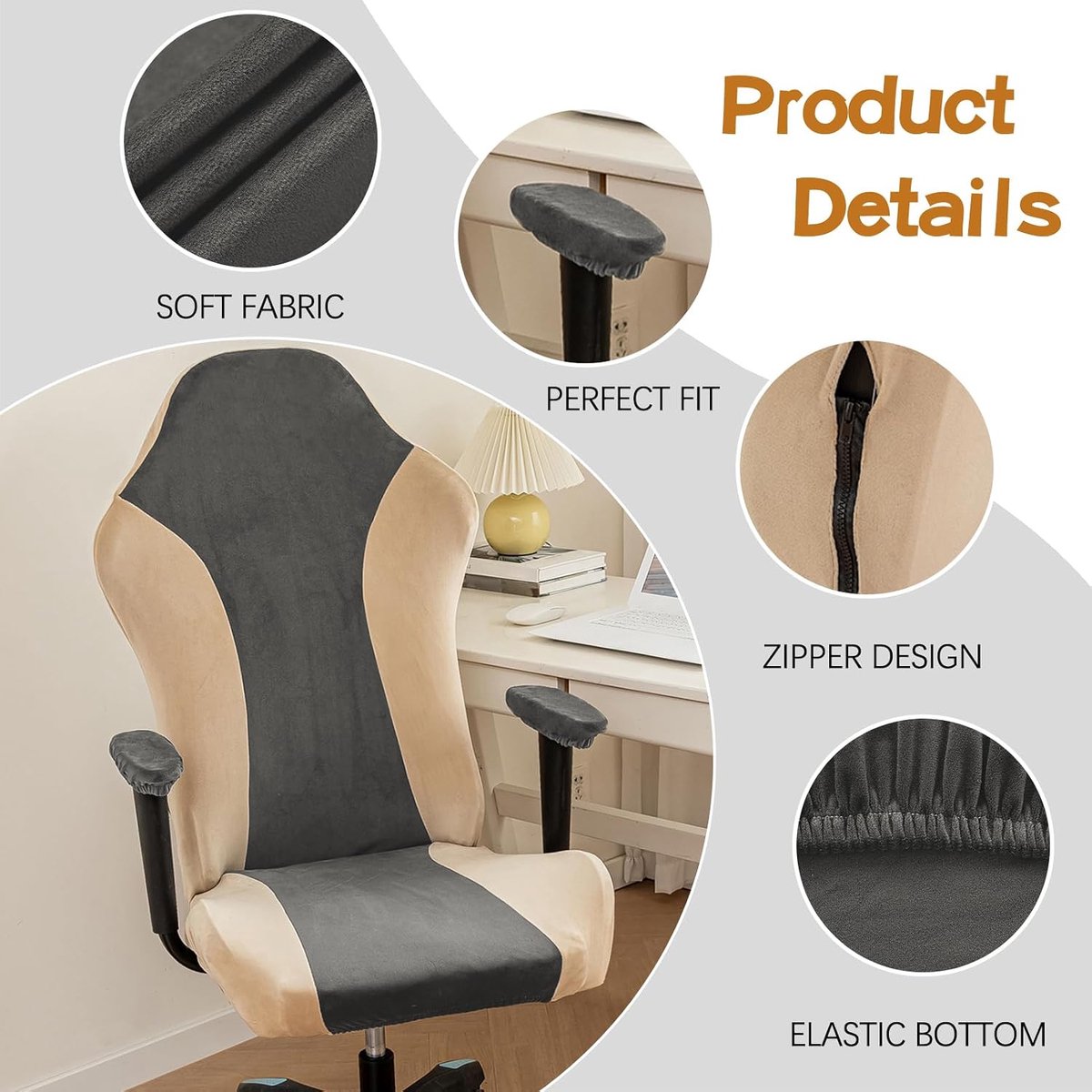 SnelShoppen - Fleece Gaming Stoelcover Grijs Hoge Rekbaarheid Hoge Rug Kantoorstoel Covers Meubilair Bescherming Antislip
