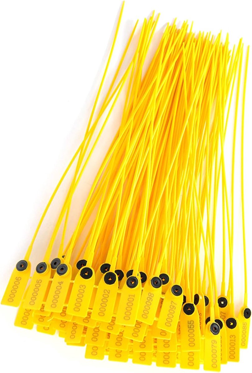 SnelShoppen - Ejoyous Plastic Seals - 100 Gele Veiligheidszegels - Transportzegels voor Logistiek, Supermarkt en Kleding - 40 cm Lang van Robuust PP m