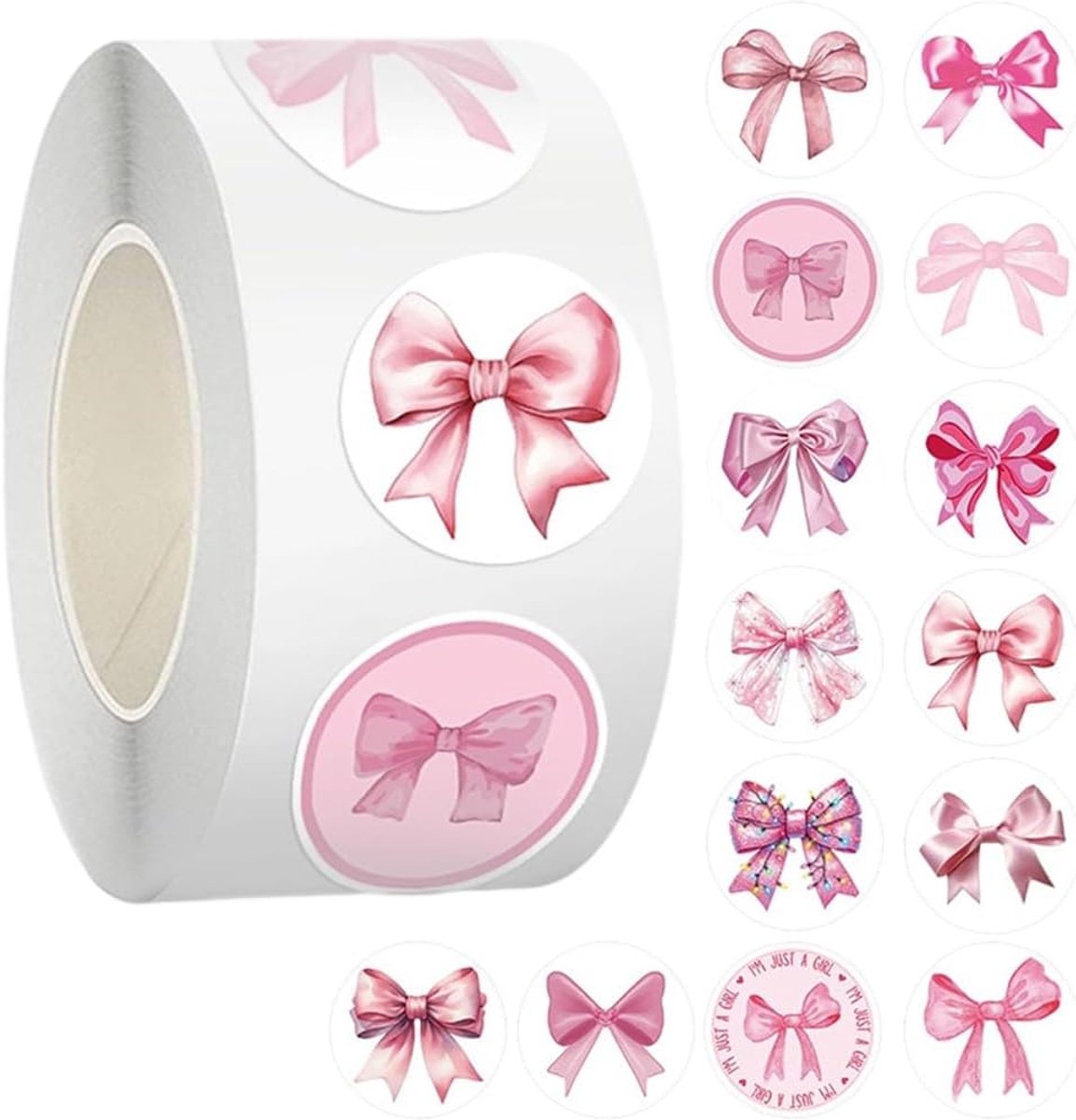 Ronde stickers met roze strik - 500 stuks - kleurrijke zelfklevende papieren zegels - perfect voor enveloppen - SnelShoppen