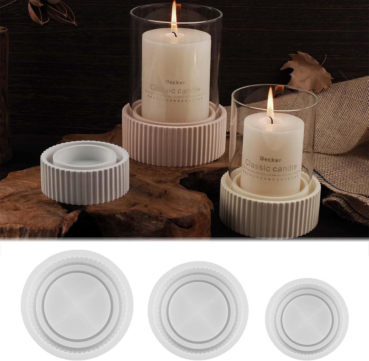 Silicone kaarsenhouder set 3 stuks - silicone mallen - met streepdesign - maak unieke kaarsenhouders - ShopVlot