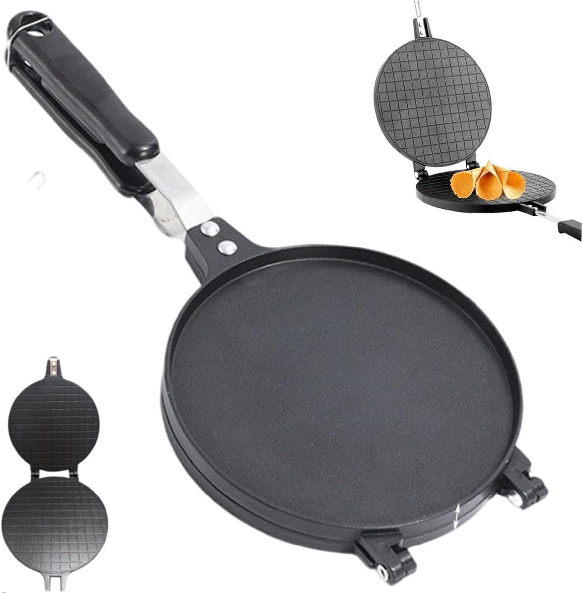Apparaat voor Eierrolletjes - Wafelmaker IJshoorntjes - Desserts Maken - Antiaanbaklaag - 17 cm Diameter - Zwart