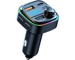 Bluetooth FM-zender met Dubbele USB-C Oplader - Zwart - Voor Auto - Handsfree Microfoon en LED Display