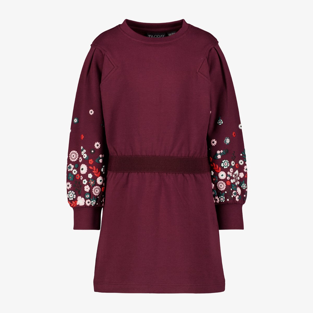 TwoDay meisjes jurk met geborduurde mouwen rood - Maat 122/128