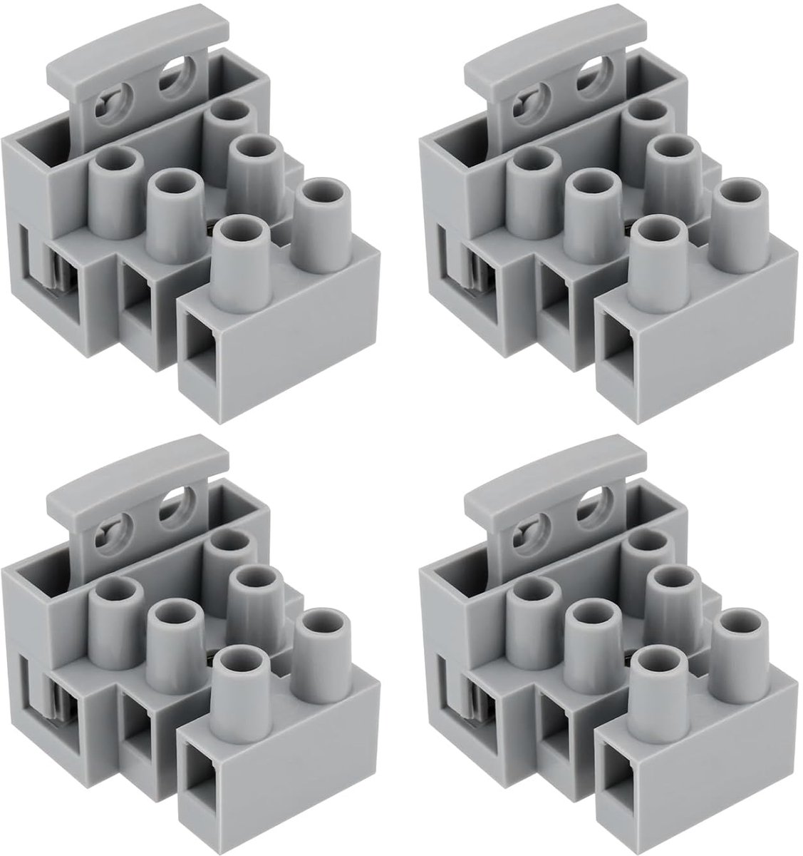 SnelShoppen - 4 Stuks 3 Polige Geaarde Fusie Aansluitblok 10A Connector voor Elektrische Apparatuur met Circuitbescherming en Stroomverdeling Grijs