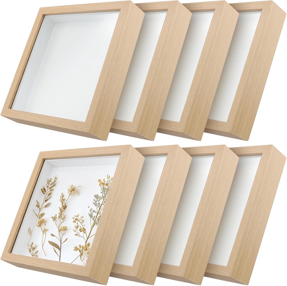 SnelShoppen - 8 Stuks 20 x 20.5cm Schaduwdooslijst, 22 x 22cm Diepe Houten Boxlijsten voor 3D Creaties, DIY Kunstwerken, Perfect voor Herinneringen