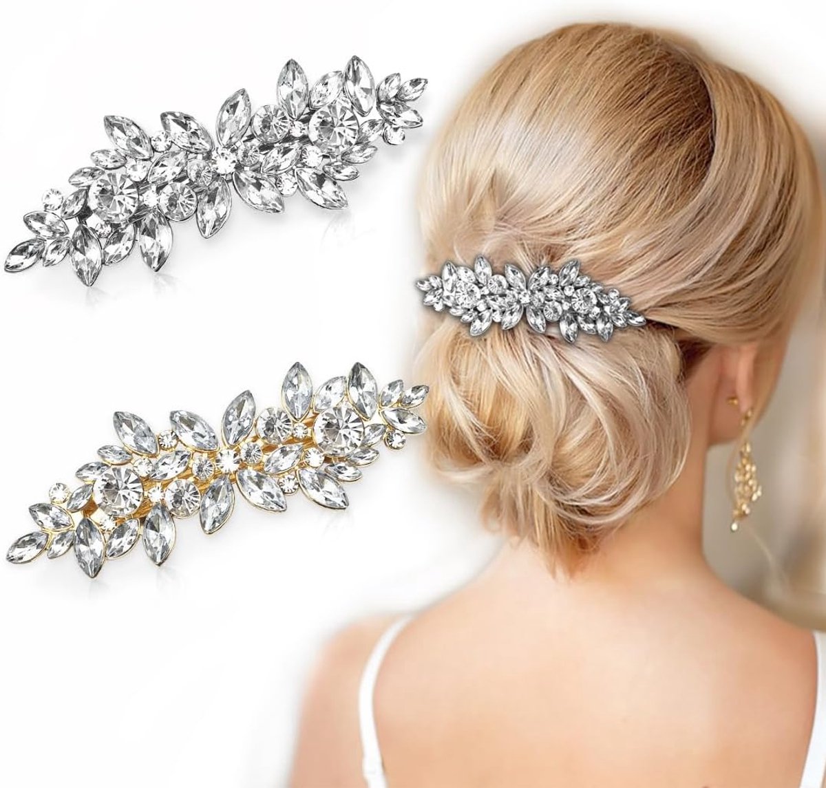 SnelShoppen - 2 x Haarspelden met Strass-steentjes, Elegante Kristallen Haarspelden voor Vrouwen, Bruidshaarsieraden, Decoratieve Parelclip voor Feest