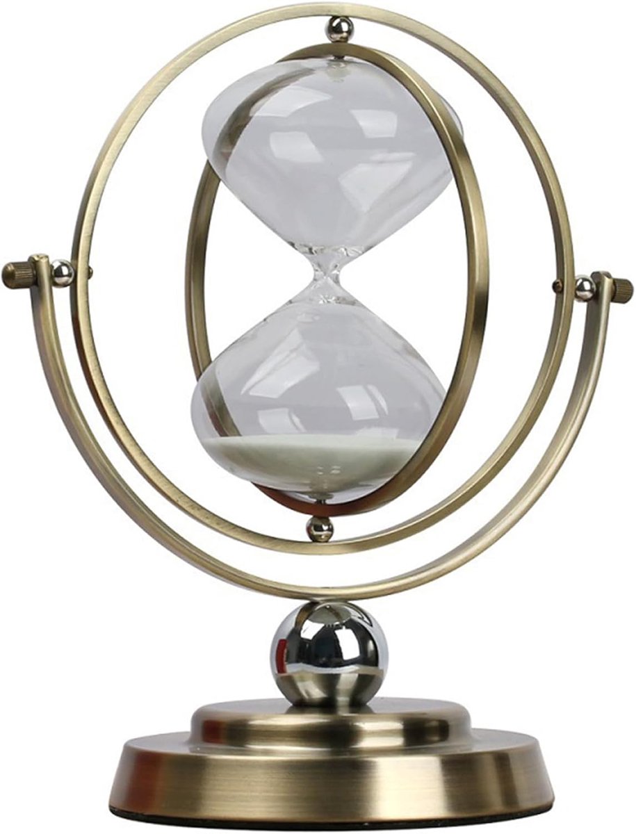 SnelShoppen - 30 Minuten Globe Zandloper, Klassieke Zandglazen Timer voor Koken, Studeren, Thuis, Kantoor Decoratie, Stabiele Metalen Basis