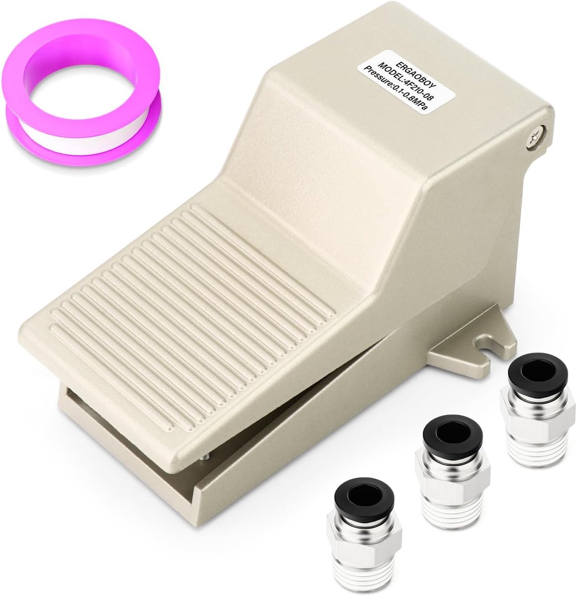 SnelShoppen - Pneumatische Voetpedaal Ventiel Kit 1/4" BSP 5 Weg 2 Positie Met 6mm Aansluitingen - Rubberen Antislip Drukregeling