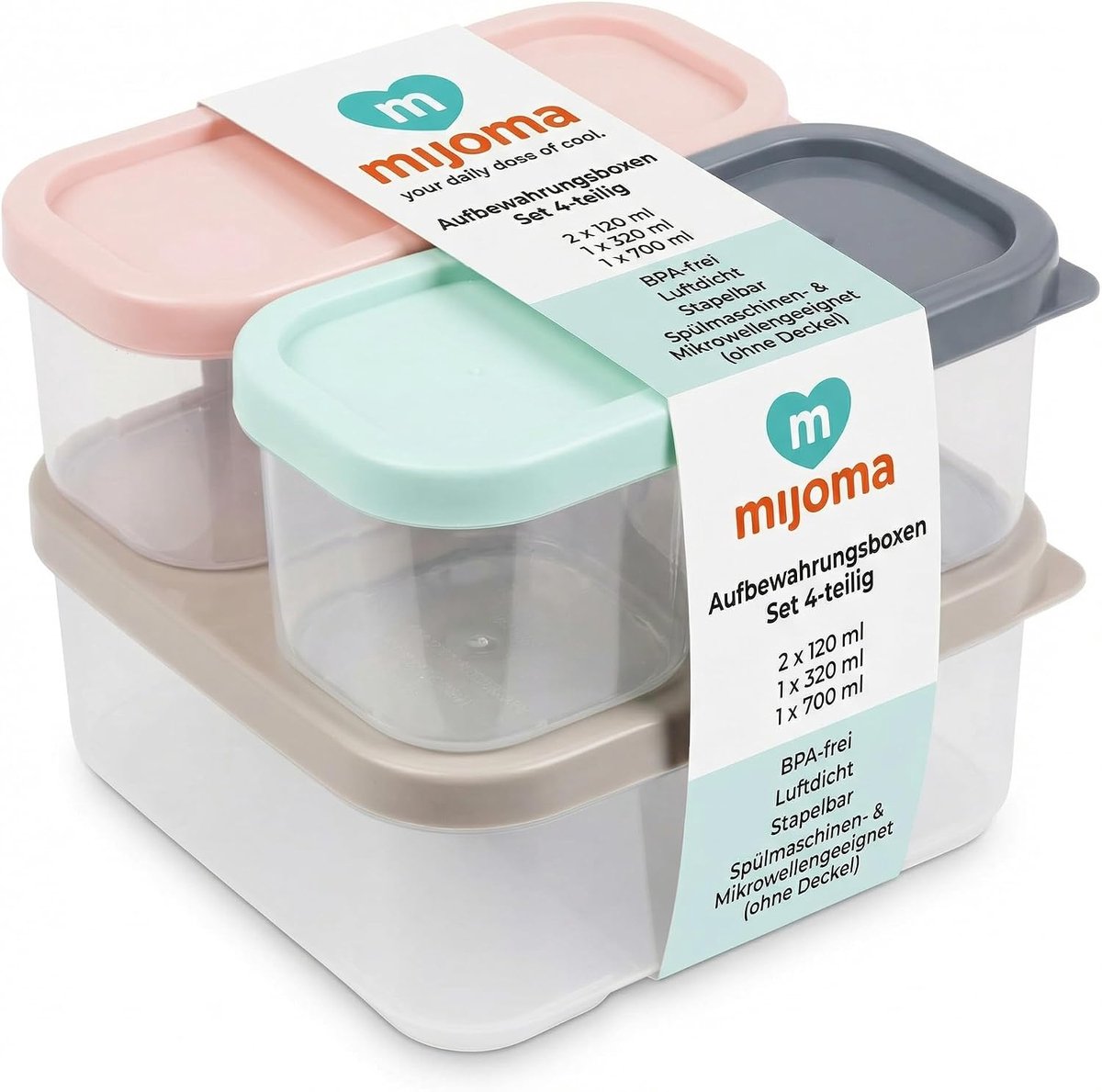 SnelShoppen - Set van 4 Stapelbare Plastic Opbergdozen in Pastelkleuren, Luchtdicht, BPA-vrij, Ideaal voor Keuken, Camping, Kinderen, 120ml, 320ml, 60