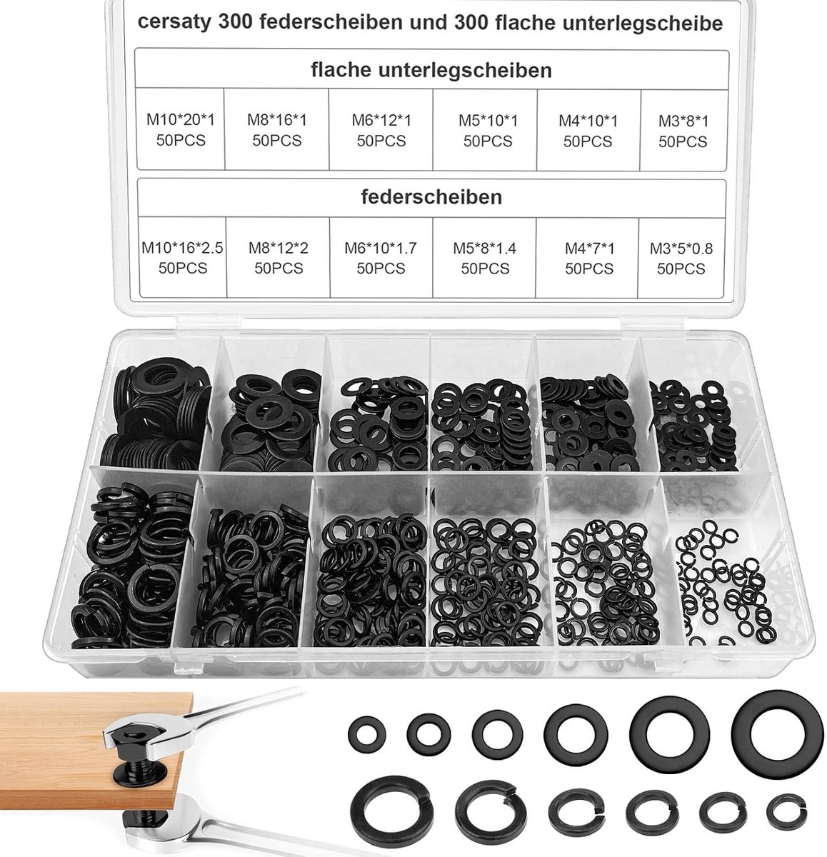 SnelShoppen - 600 Stuks Rvs Veerring Platen - 304 Rvs Materiaal - Voor het Vastzetten van Schroeven M3/M4/M5/M6/M8/M10 - Ideaal voor Huisreparaties