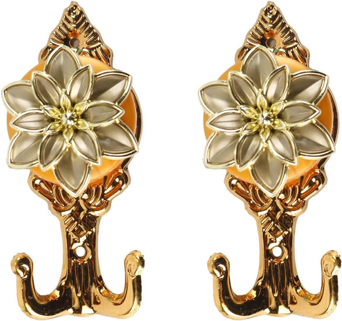 SnelShoppen - 2 Stuks Vintage Dahlia Gordijnhaken Decoratieve Haken Sterke Draagkracht voor Slaapkamer Badkamer Keuken