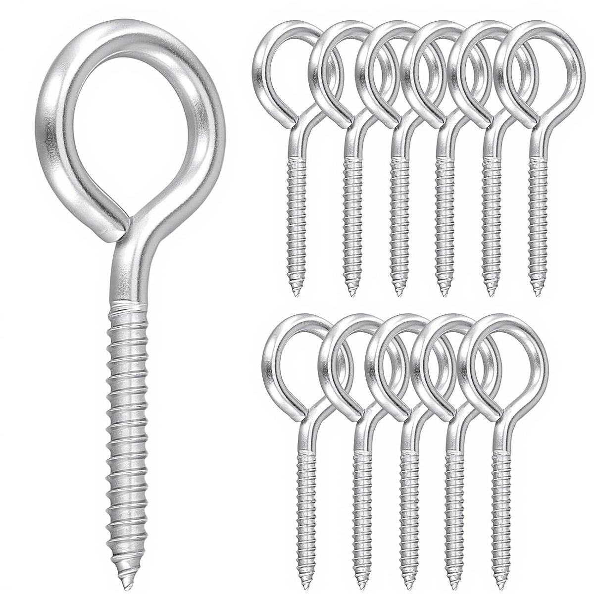 SnelShoppen - Set van 12 M8 Oogschroeven, 100 mm, Rvs Ring Haken voor Ophangen van Stoelen, Zonneschermen, Schommels, Vaste Kabels, Bloempendels