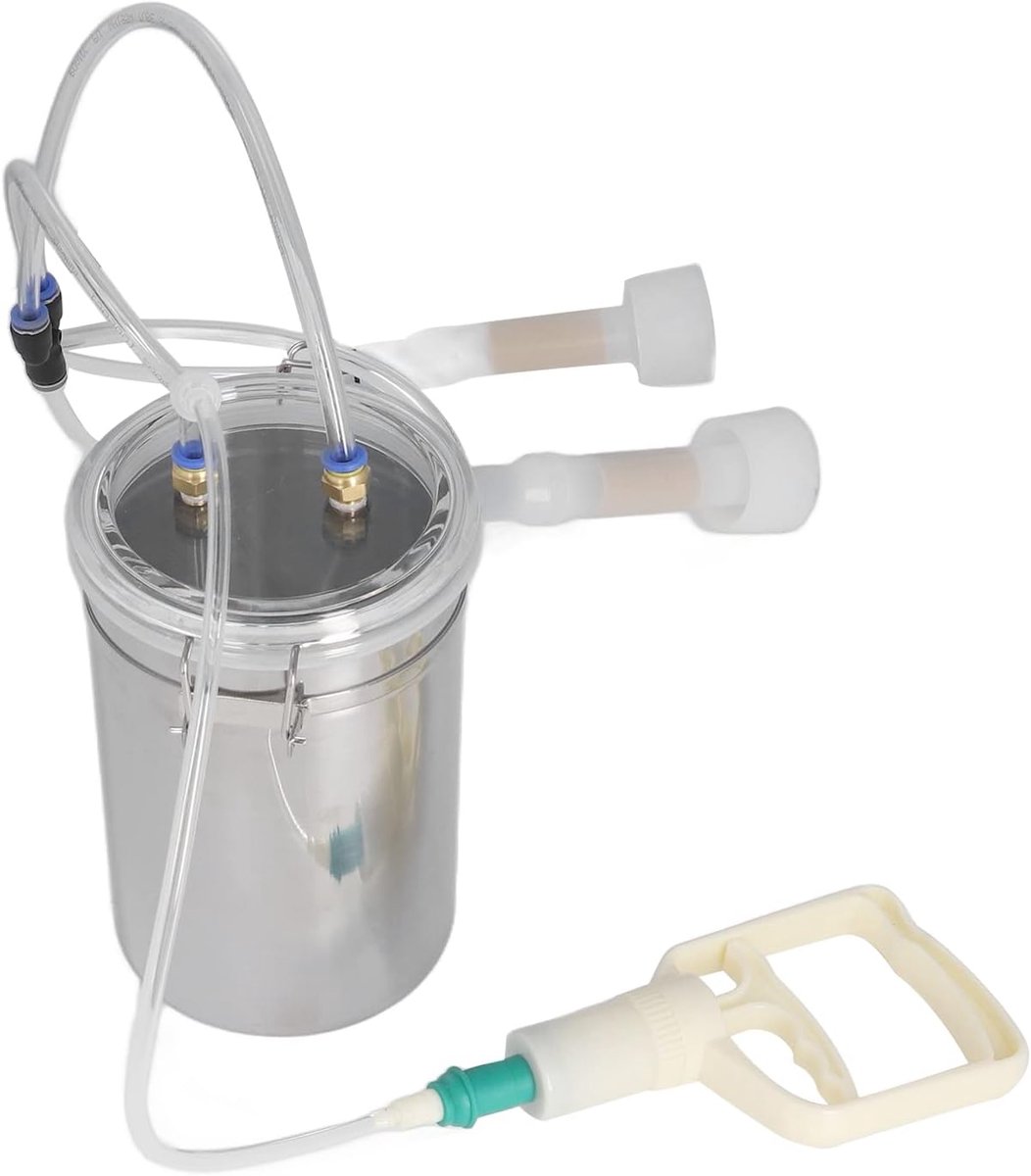 SnelShoppen - 2 Liter Handmatige Melkmachine met Sterke Zuigkracht, Transparante Deksel, Draagbare Roestvrijstalen Melker voor Geiten, Koeien, Schapen