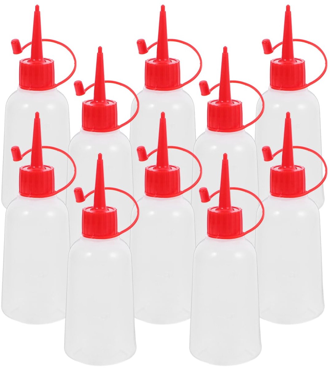 SnelShoppen - 10 Stuks Herbruikbare Plastic Flesjes Duidelijke Lijmfles Applicator Fles met Smalle Tip voor Lijm, Verf, Spuitflessen, LDPE, Rood, 100