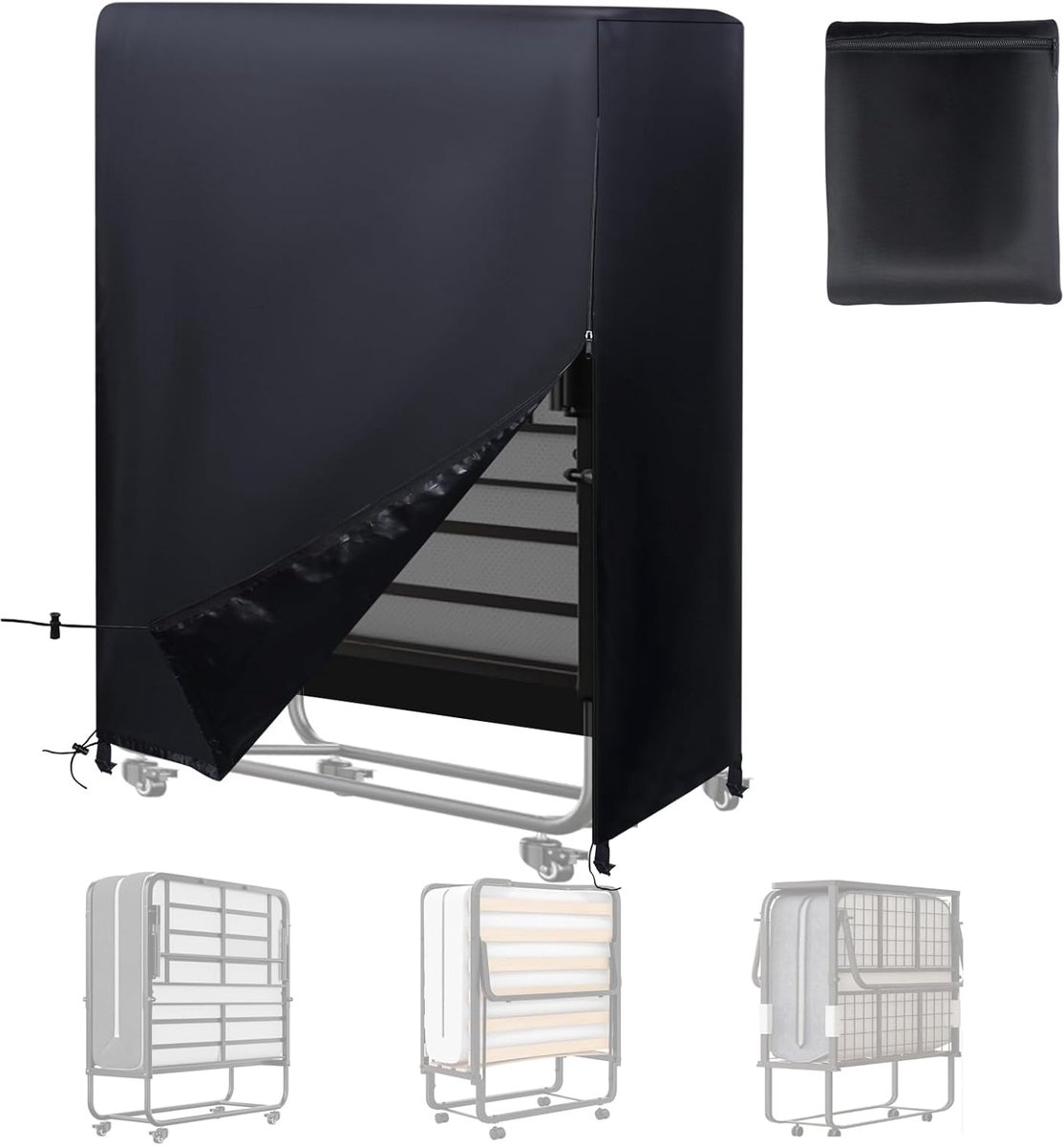 SnelShoppen - Opberghoes voor Vouwbed 100x38x115 cm | Waterdicht, Stofdicht, Draagbaar, 210D Oxford met 4 Gespen en 2 Trekkoorden voor Camping en Thui