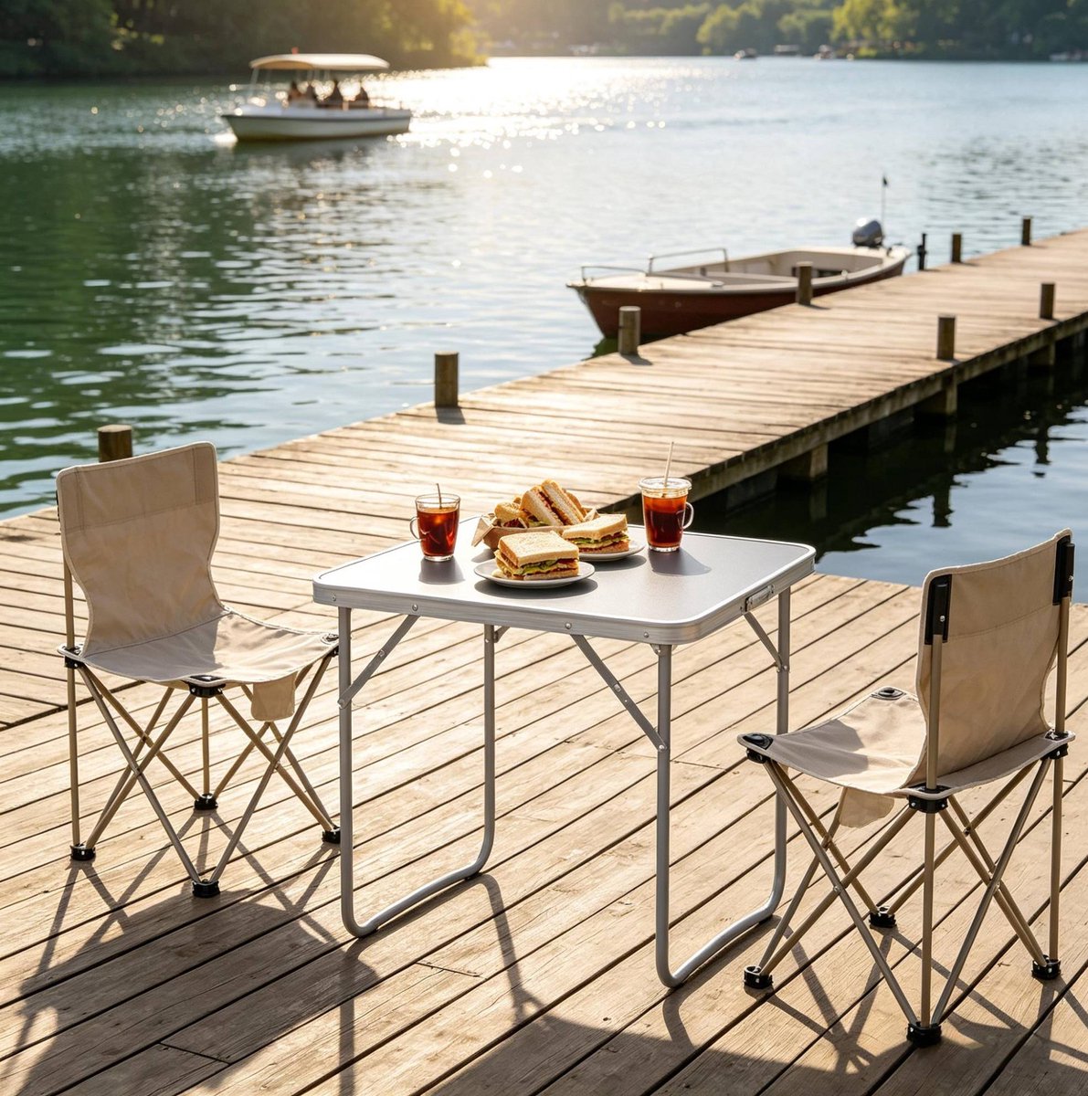 COVREO Picknicktafel 70 x 50 cm, grijs aluminium, opvouwbaar lichtgewicht