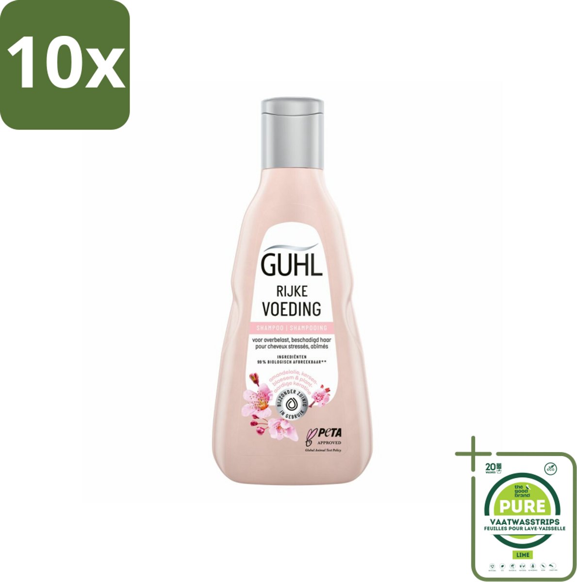 10 x Guhl - Shampoo - Rijke Voeding - 250 ml - Grootverpakking - Droog Haar Shampoo - Voedende Shampoo - Shampoo Voor Droog Haar - Amandelolie Shampoo - Kersenbloesem Shampoo