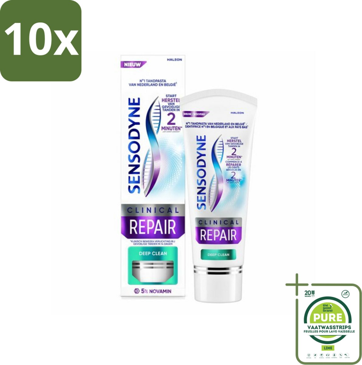 10 x Sensodyne - Tandpasta - Clinical Repair - Deep Clean - Grondige Reiniging - 75 ml - Grootverpakking - Gevoelige Tanden - Tandpasta - Sensodyne - Tandenpoetsen - Tandplak Verwijderen