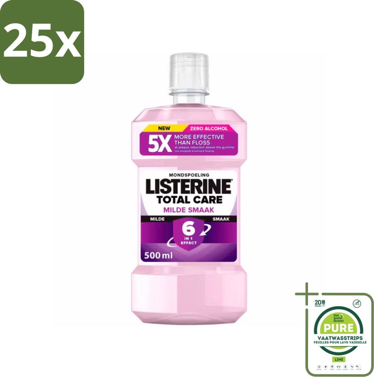 25 x Listerine – Mondwater – Total Care – Extra mild – 500 ml - Grootverpakking - Mondspoeling - Mondverzorging - Tandvlees - Tandplak - Mondgezondheid