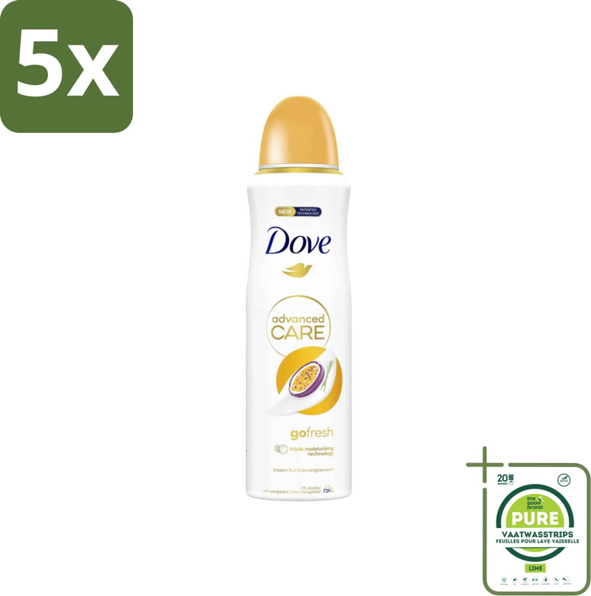 5 x Dove – Deodorant Spray – Go Fresh Passievrucht – 200 ml - Grootverpakking - Anti-transpirant - Deodorant Spray - Passievrucht - Zweetbestendig - Frisheid
