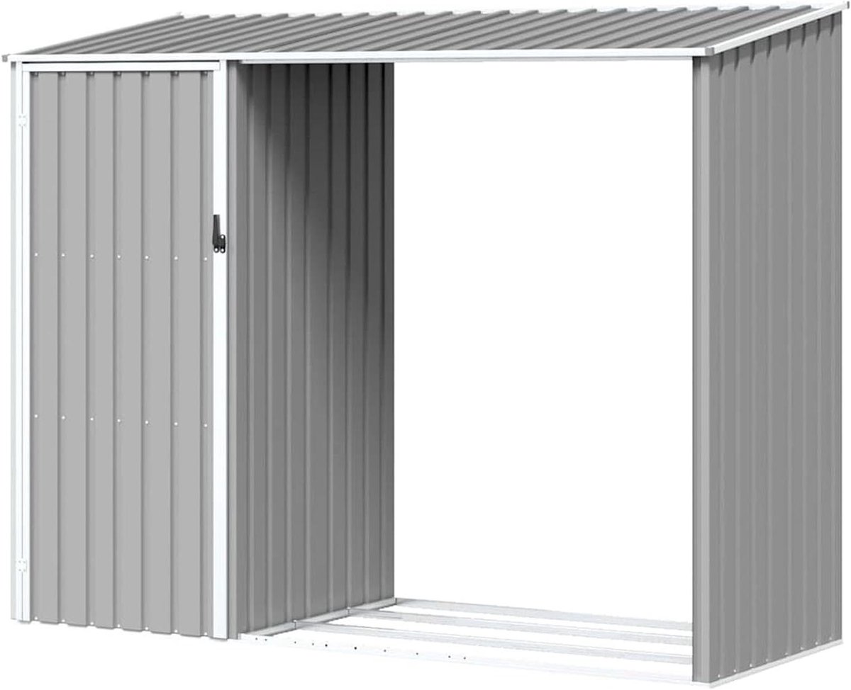 Brandhoutopslag Tuinschuur - Gereedschapsschuur Buiten - Tuin Organiseren - 2-in-1 Opslag - 245 x 159 cm - Grijs