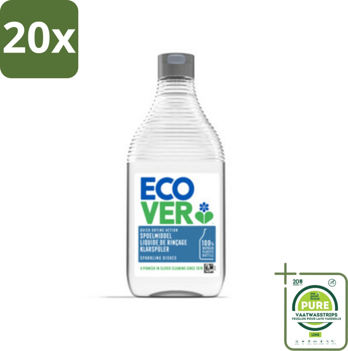 20 x Ecover - Spoelmiddel - 450 ml - Grootverpakking - Vaatwasmiddel - Spoelmiddel - Vaatwasser - Glanzende Vaat - Streeploos