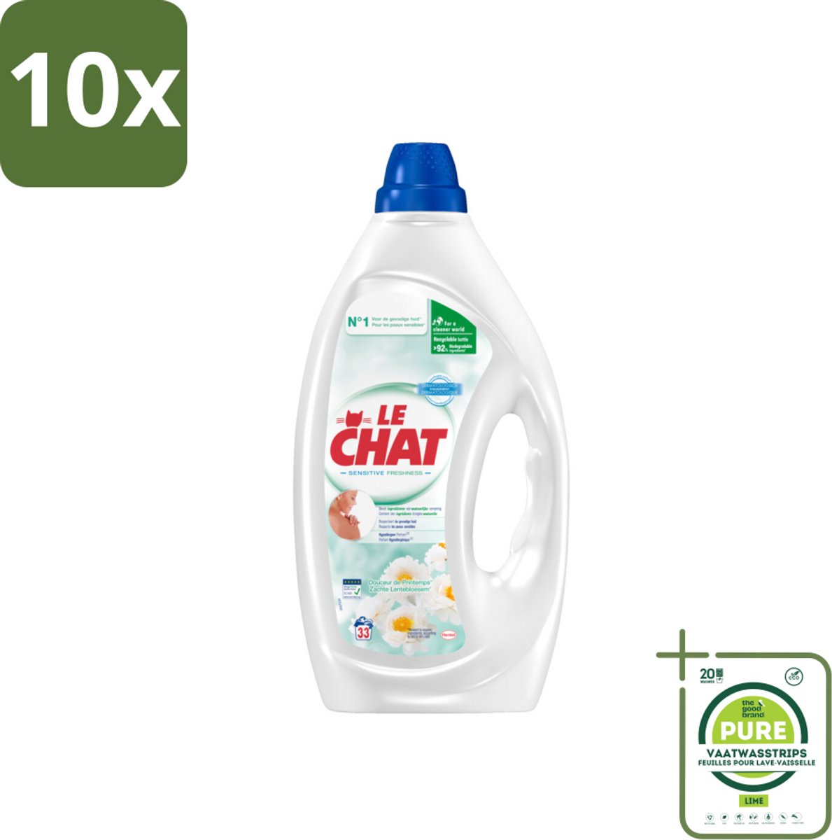 10 x Le Chat – Vloeibaar Wasmiddel – Zachte Lentebloesem – 1,485 L - Grootverpakking - Wasmiddel - Fris Wasmiddel - Lentebloesem Geur - Hypoallergisch Wasmiddel - Dermatologisch Getest