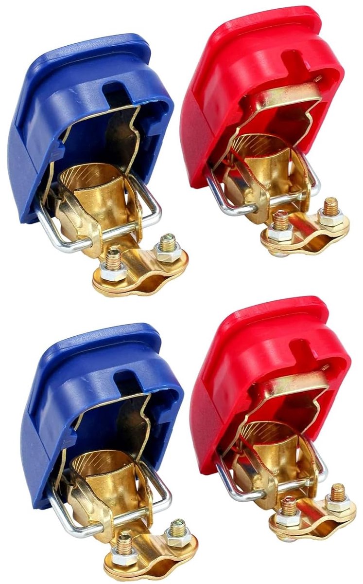 SnelShoppen - 2 Paar 12V Snelaansluitingen Accuklemmen met Deksel, Accuklemmen voor Caravan/Motorhome/Boot/Zonnegenerator, Inclusief 2 Rode en 2 Blauw