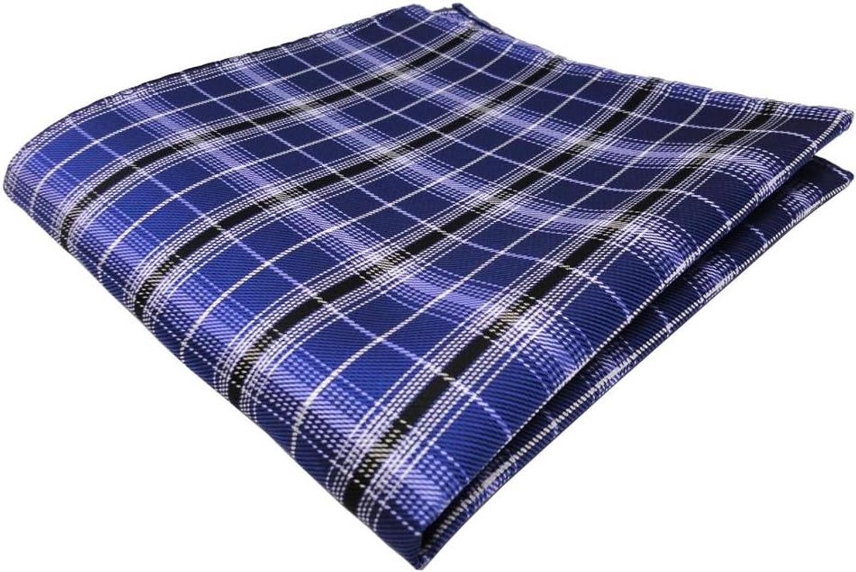 Zijden Pocket Square - Zakdoek Heren - Feestelijke Outfit - Zelf Weaver Patroon - 25x25 cm - Blauw