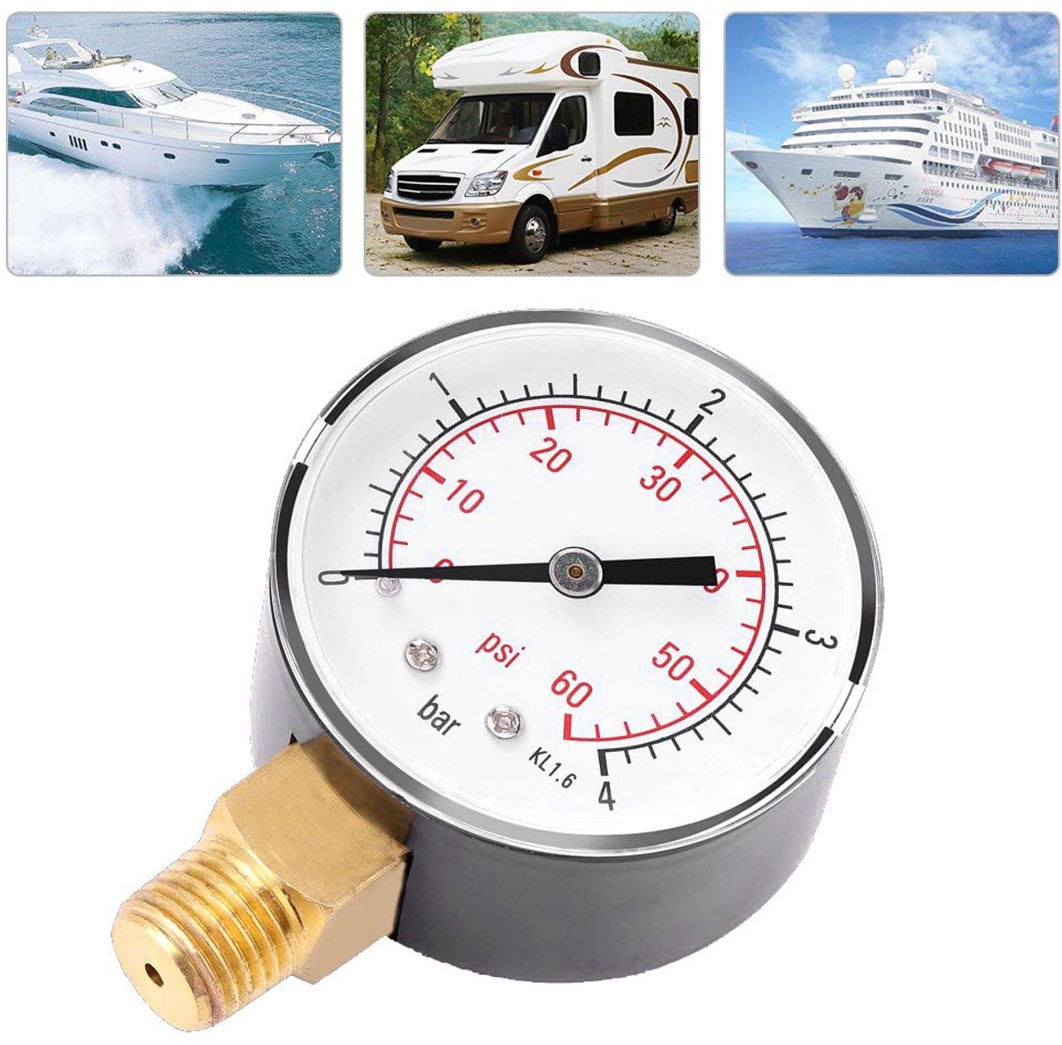 SnelShoppen - Drukmeter, 0-4bar/0-60psi, 1/4" NPT Messing Zijmontage Drukmeter voor Lucht, Water, Olie, Diverse Toepassingen