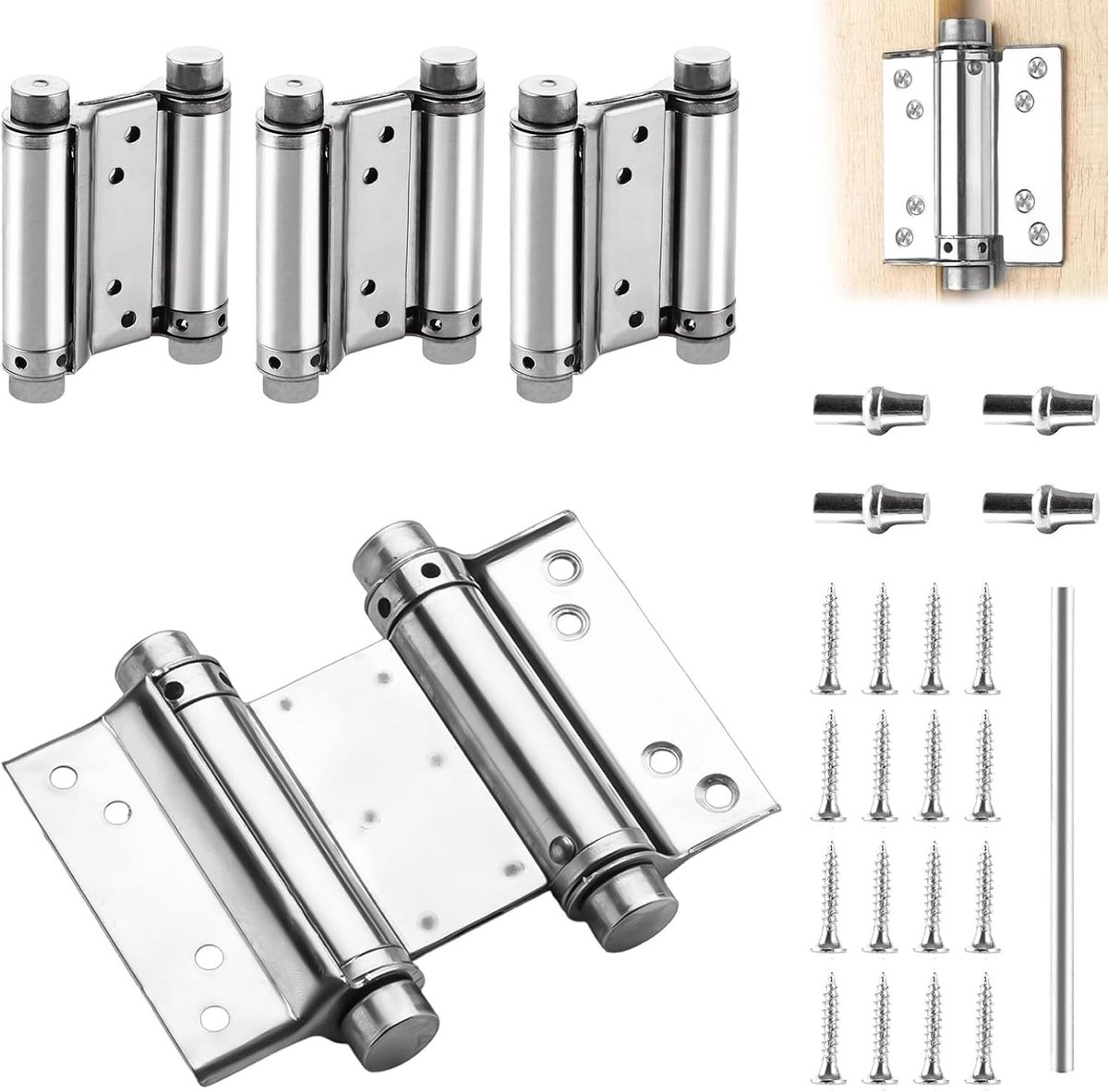 Set van 4 RVS Vouwdeuren Scharnieren voor Kleine Deuren met 10 kg Draagvermogen, Zelfsluitend voor Shuttle Deuren, Swingdeuren en Houten Deuren