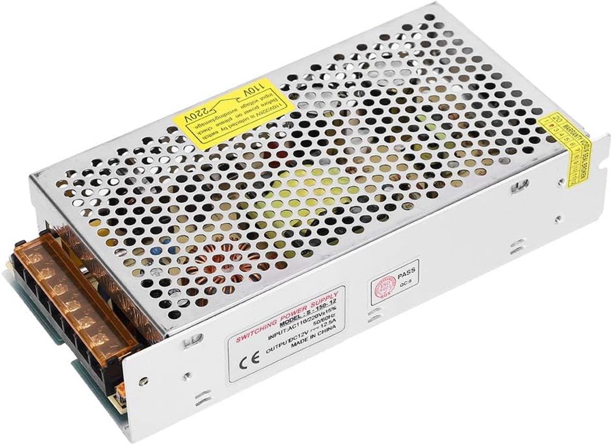 SnelShoppen - DC12V Schakel Voedingsadapter Aluminium Voeding (S-150-12, 12V/12.5A/150W, AC110/220V ±15%) voor LED, 3D Printer, CCTV, Industrie