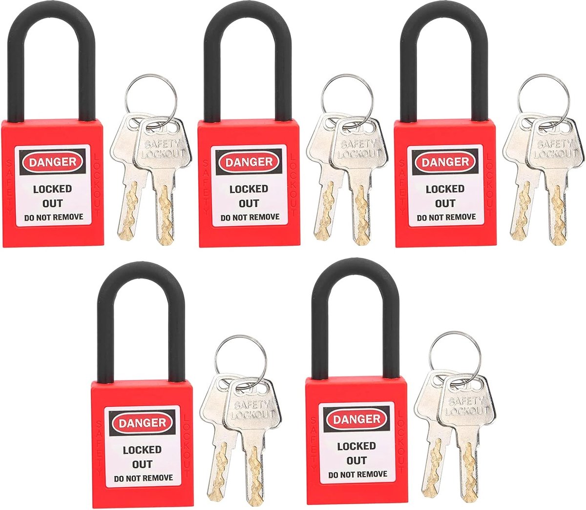 SnelShoppen - Lockout Lock, 38mm Lock Out Tag Out Hangsloten Set voor Veiligheid, 5 Sets Rood met 2 Sleutels per Slot, Perfect voor Lock Out Tag Out S
