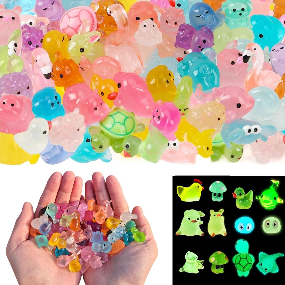 SnelShoppen - 120 Mini Luminous Dierenfiguren, DIY Micro Landschappen, Kleine Glow-in-the-Dark Dierfiguren voor Decoratie van Miniatuurtuinen, Aquaria