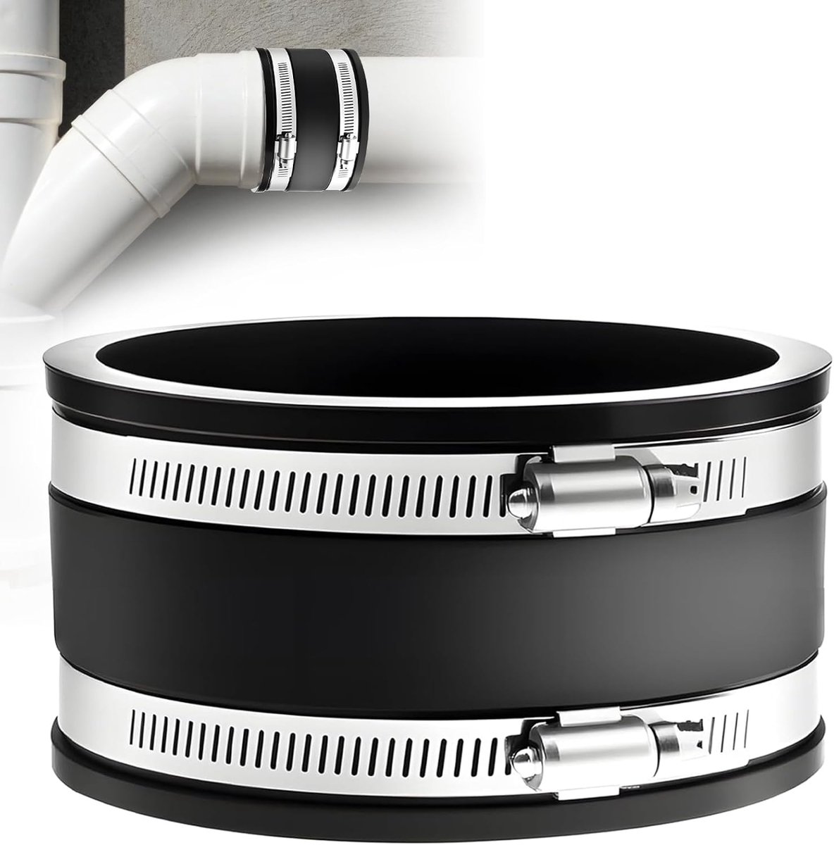 150 mm connector, flexible rubber rubber coupler with stainless steel clamps, Ø 150 mm, noise-reducing cuff for pipe - ShopVlot