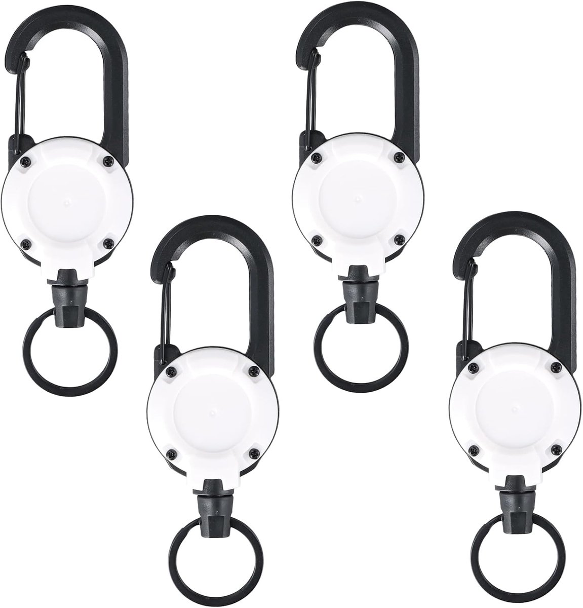 SnelShoppen - 4-Pack Uittrekbare Sleutelhangers met Stalen Kabel 70 cm Retractable Sleutelhanger met Karabijnhaak voor ID Kaarthouder (Wit)