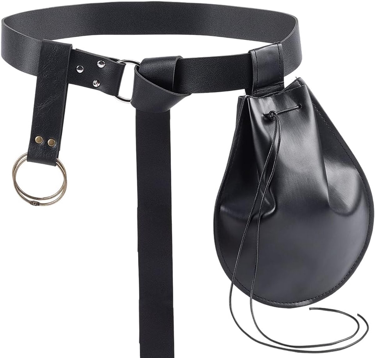 SnelShoppen - 3-delige Middeleeuwse PU Leren Heuptas Set - Renaissance Zwarte Leren Tailleband met Heuptas Rok voor Avontuur, LARP, Feest, Viking, Pir