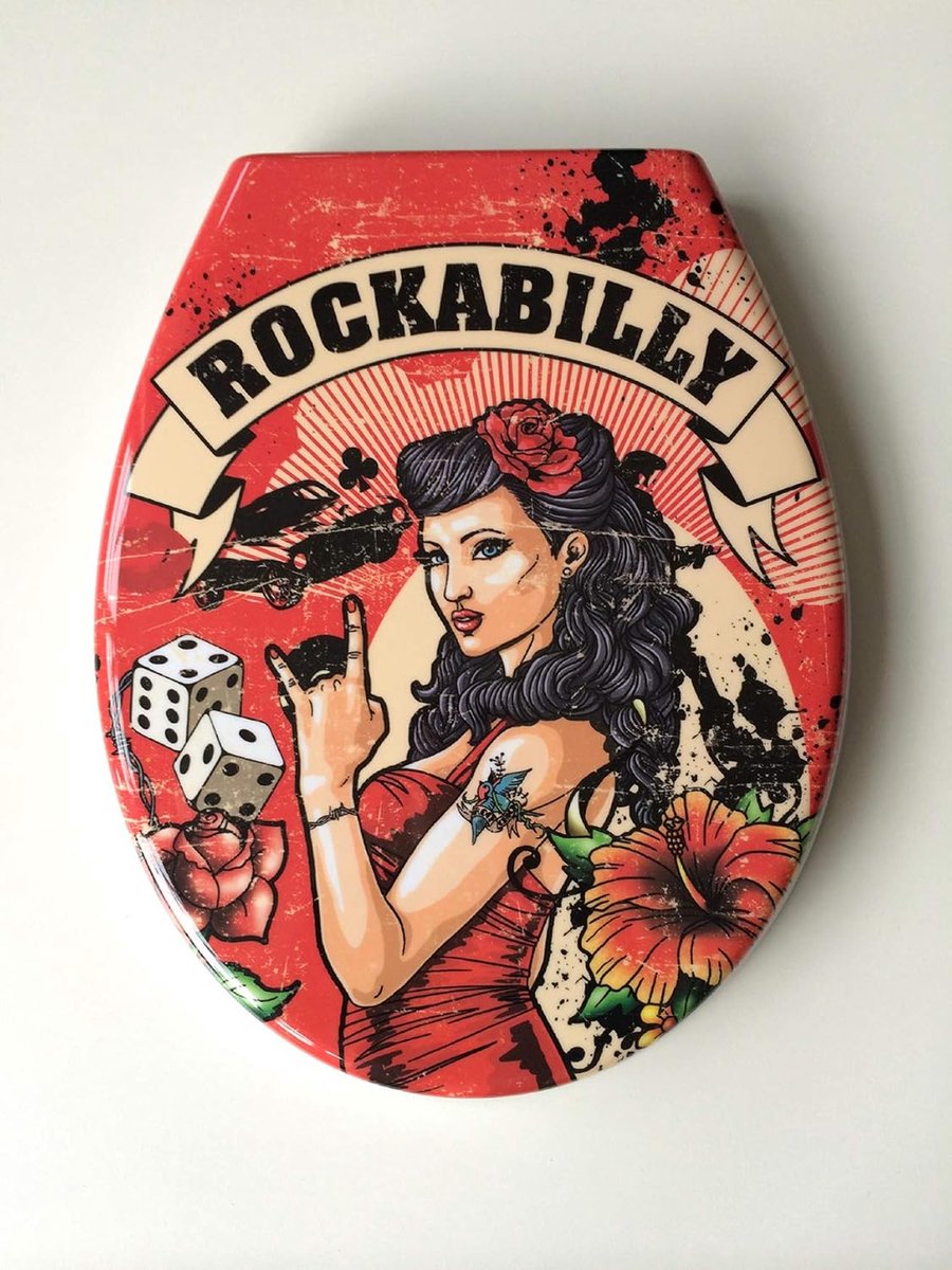ADOB Toilet Lid with Motif (Rockabilly) - Toilet Seat Soft Close Mechanism - Toilet Lid Removable - ShopVlot