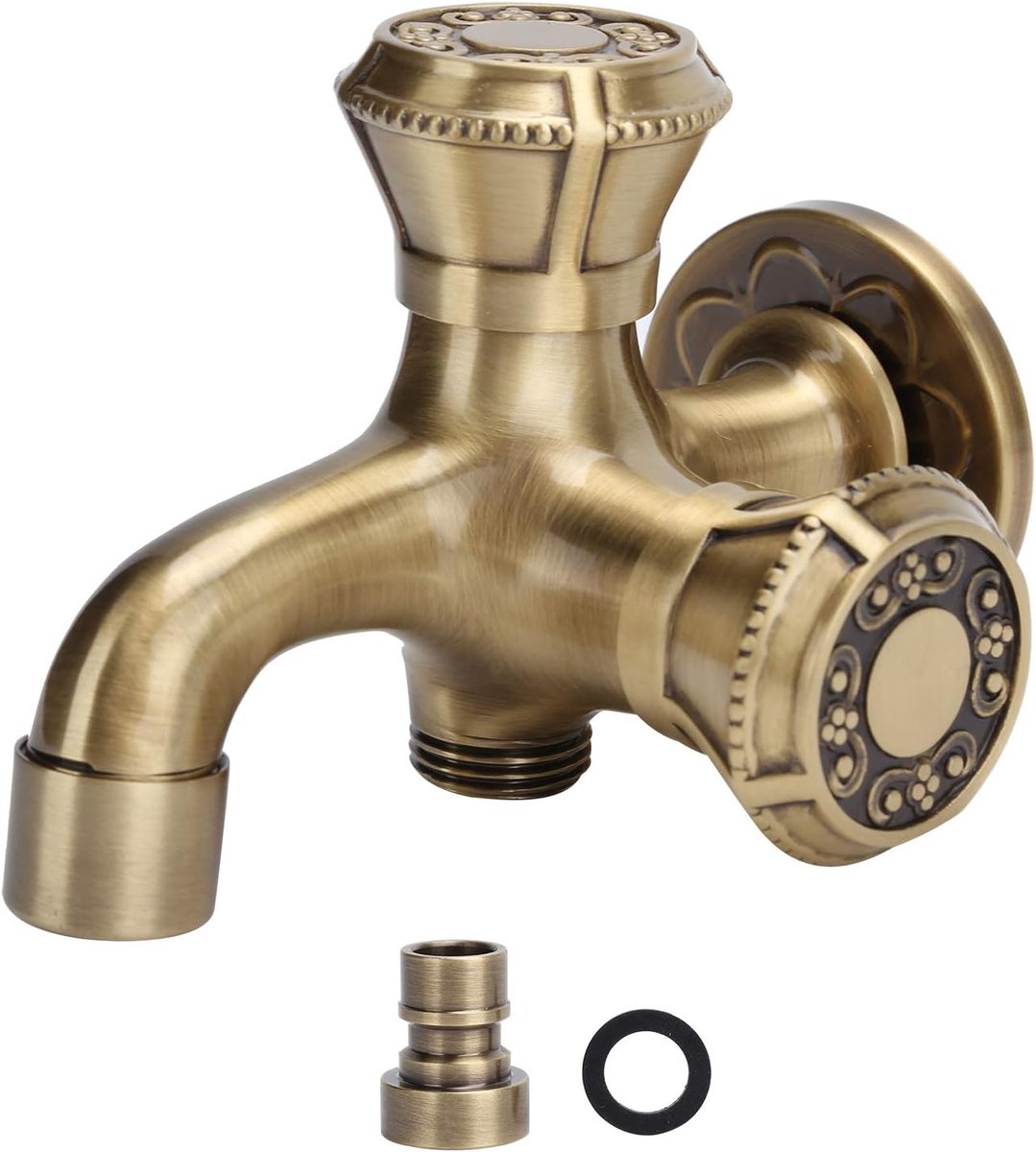 SnelShoppen - G1/2 Wandkraan Antiek Messing, Hoogwaardige Kraan voor Keuken, Badkamer, Wasruimte, Warm en Koud Water, Perfect voor Tuin en Zwembad