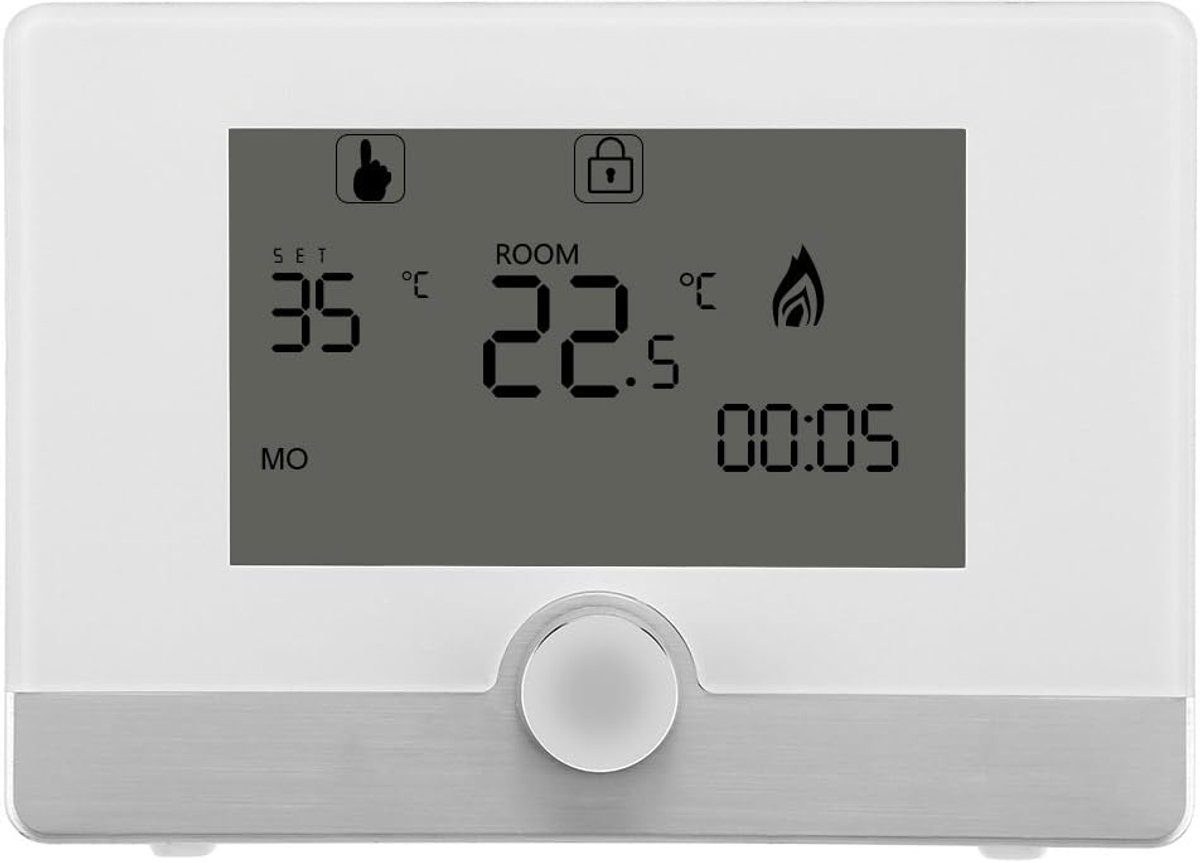 SnelShoppen - Digitale Programmeerbare Thermostaat Temperatuurregelaar voor Wandgemonteerde Ketel Verwarmingssysteem - Wit - LCD Scherm met Blauwe Ach