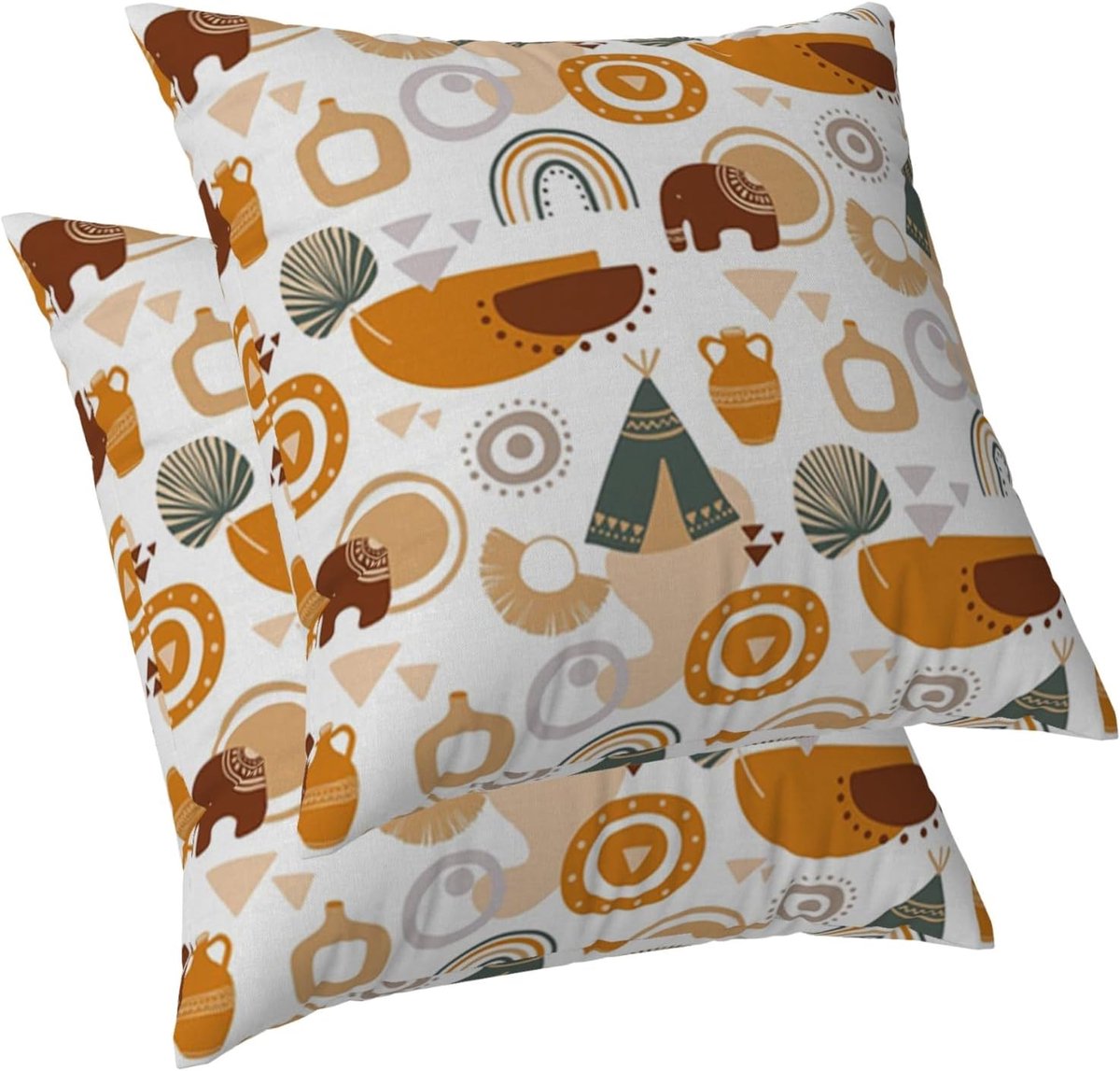 SnelShoppen - 2 Pack Jungle Dieren Oboe Stijl Afrikaanse Olifant Print Linnen Kussenhoezen 40 x 40 cm voor Kinderkamer Decoratie