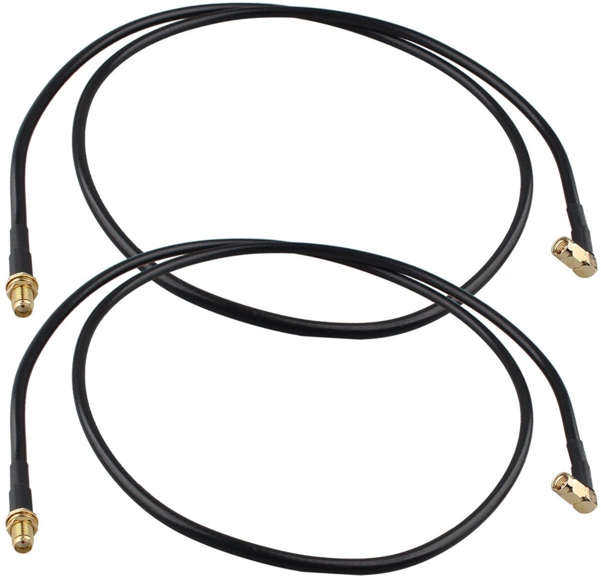 SnelShoppen - 2 stuks SMA Male Rechte Hoek naar Vrouwelijke Adapter Antenne Extensie Kabel RG58 Coaxiale Kabel 1m voor Ham Radio Kenwood BaoFeng Wouxu