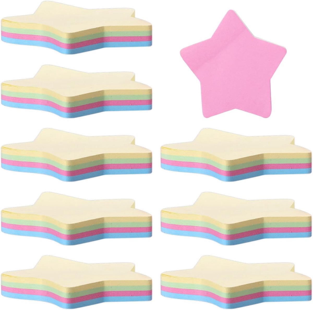 SnelShoppen - 8 Stervormige Zelfklevende Notitieblokjes in Diverse Kleuren, 800 Stuks, Ideaal voor Kantoor, Thuis en Vergaderingen, 76x76 mm