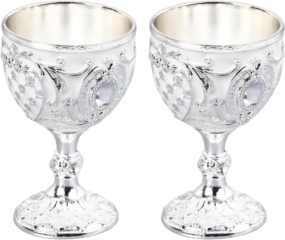 SnelShoppen - Vintage Metalen Wijnglas, Gegraveerd Handwerk, Duurzaam en Langdurig, Exquisite Barware voor Feesten, Verjaardagen, Bruiloften, Zilver W