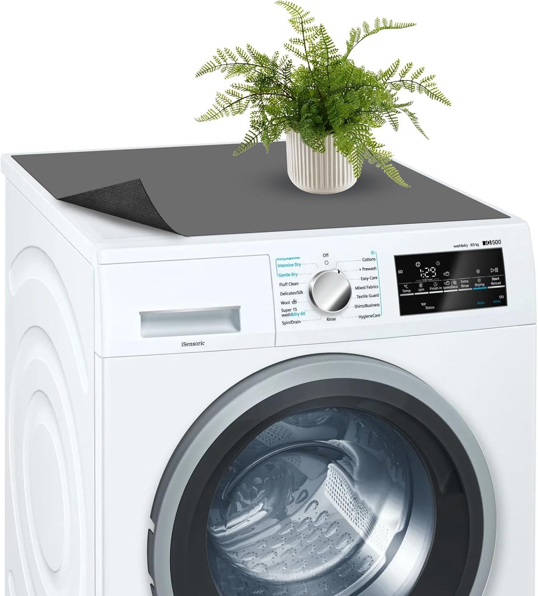 SnelShoppen - Grijze Wasmachine Bescherming Antislip Mat 60 x 60 cm Universeel | Deksel, Stofbescherming, Waterdicht, Rubber