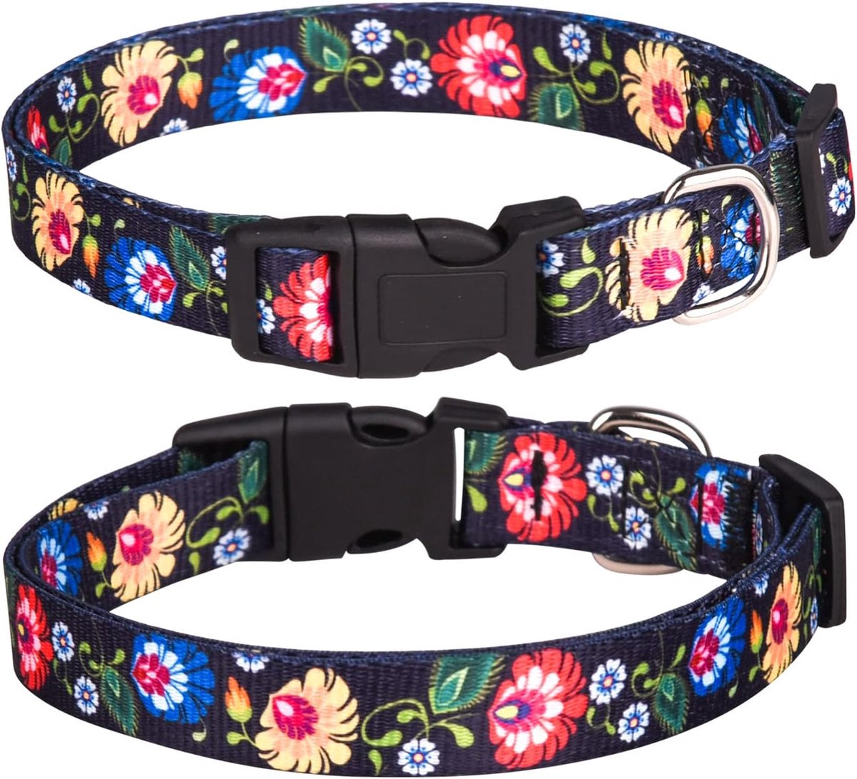 SnelShoppen - Hondenhalsband voor Kleine Medium Grote Honden, Schattige Meisjeshalsband met Zachte Verstelbare Fancy Bloemen voor Puppy (L:38-61CM, Zw