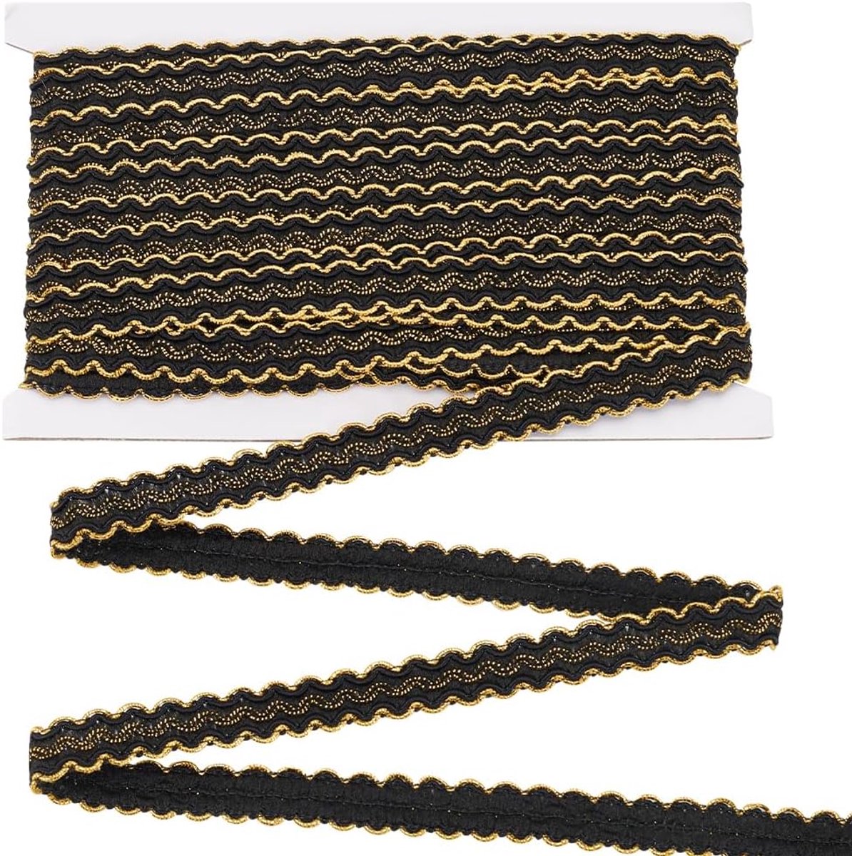 SnelShoppen - 13 Yards Gimp Braid Trim met Gouden Rand, 14mm Zwarte Metallic Golf Braid Trim, Polyester Handwerk Versiering voor Gordijnen, Slipcovers